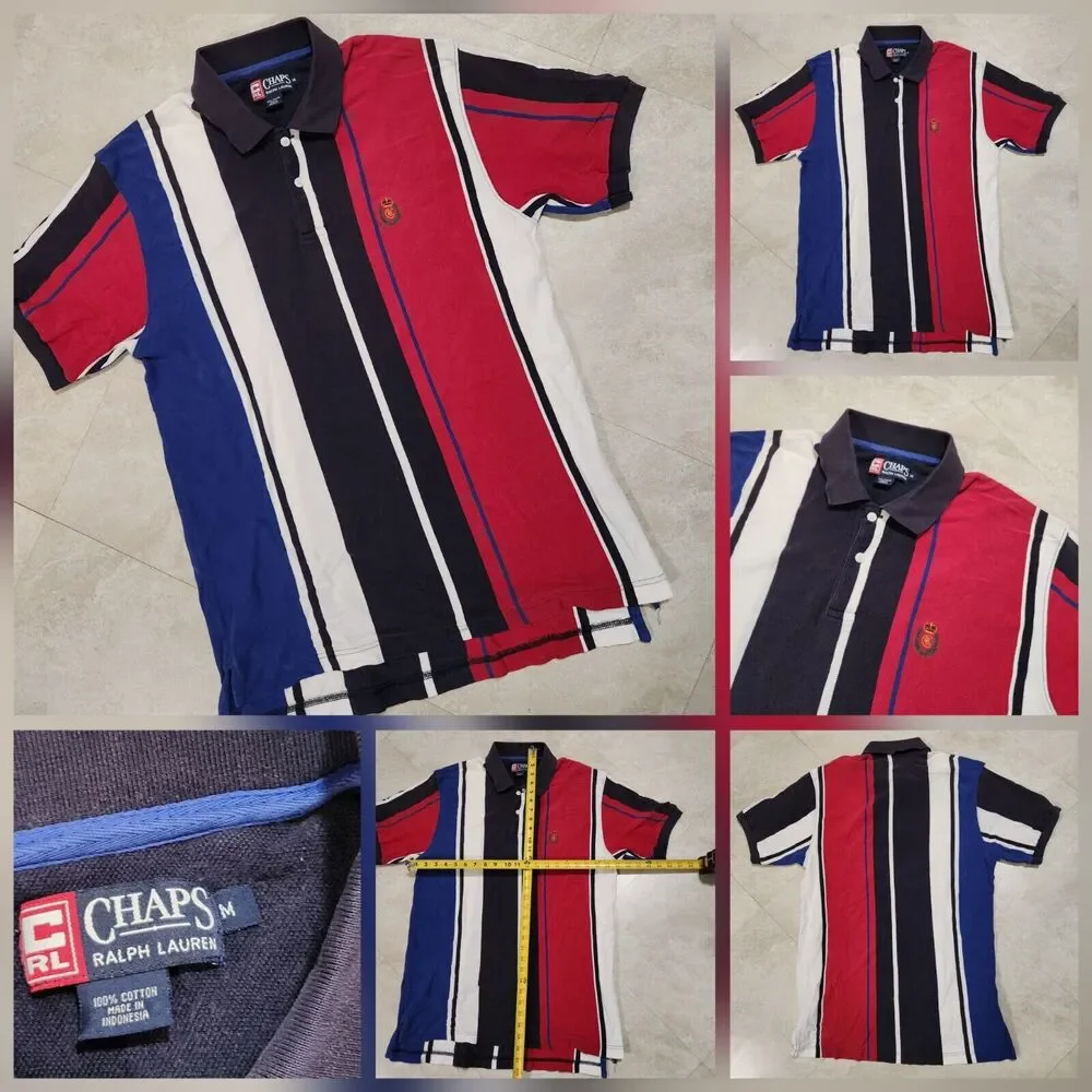 VTG 90s Chaps Ralph Lauren Polo Mens M Medium Colorblock‎ Stripe T Shirt 1990s